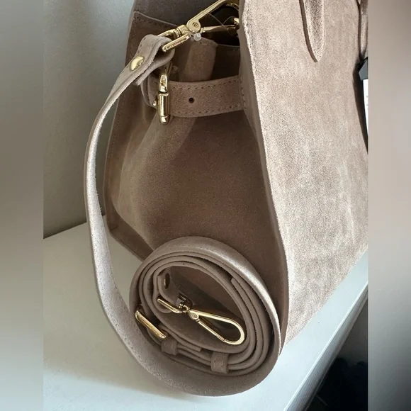 Viral Claudia Firenze Taupe Suede Leather Tote Satchel Bag NWT - Picture 3 of 8
